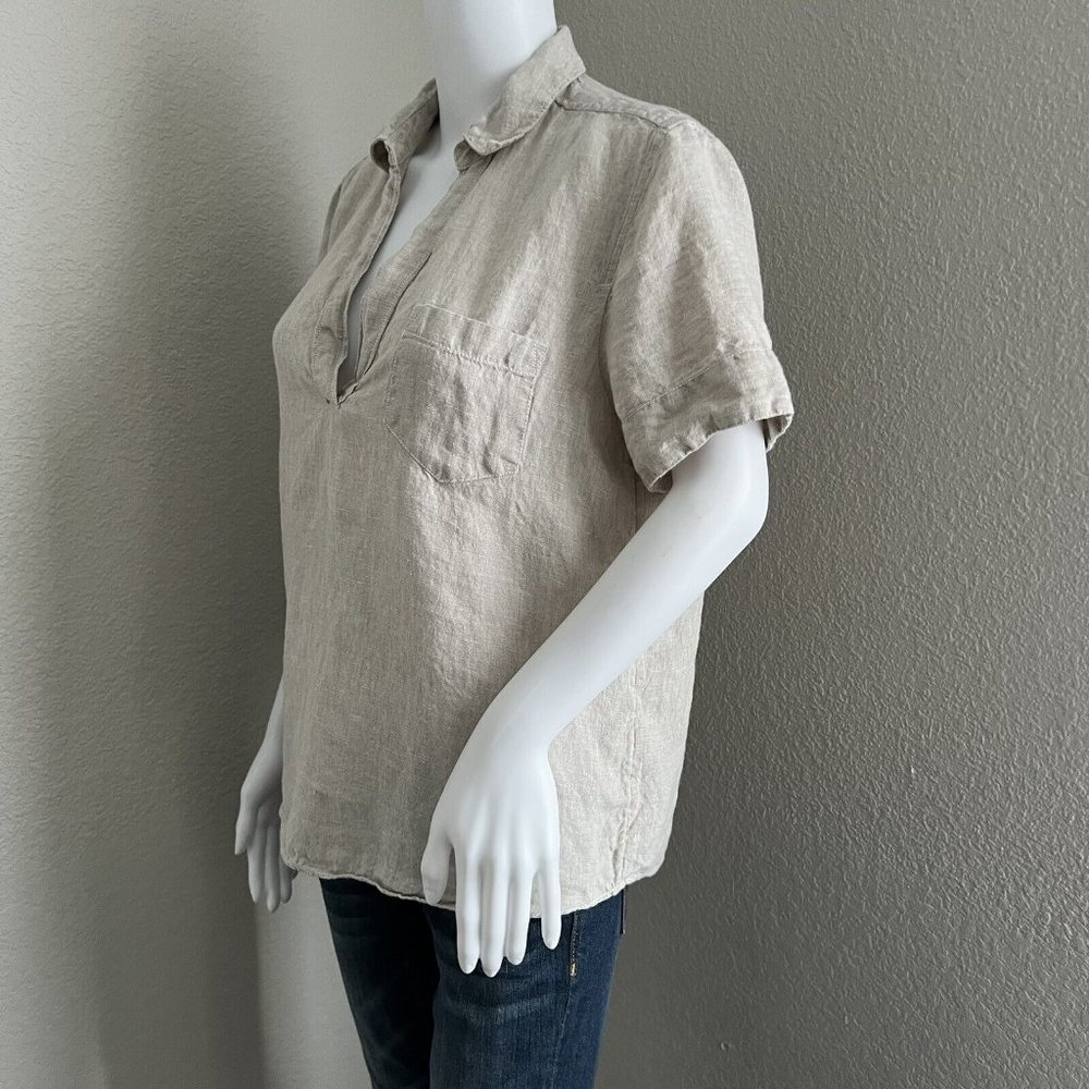 J. Crew Women Beauchamps Linen Popover Blouse Size S Beige Oatmeal Short Sleeve - Picture 6 of 9
